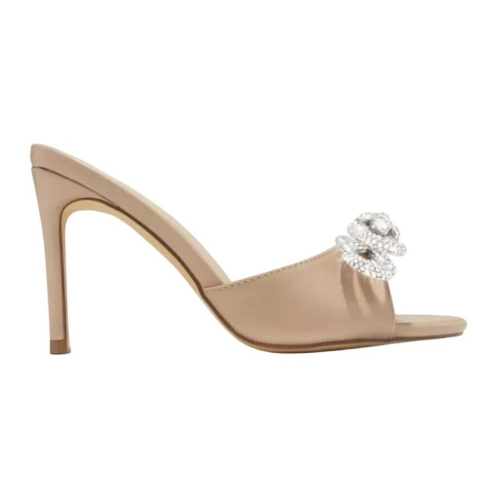 LILIANA / Zaha-4 / Beige / High Heel / Mules / With Rhinestone Bow Detail